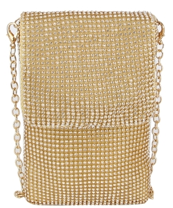 Rhinestone Metal Mesh Cell Phone Purse Crossbody Bag LGL001 GOLD
